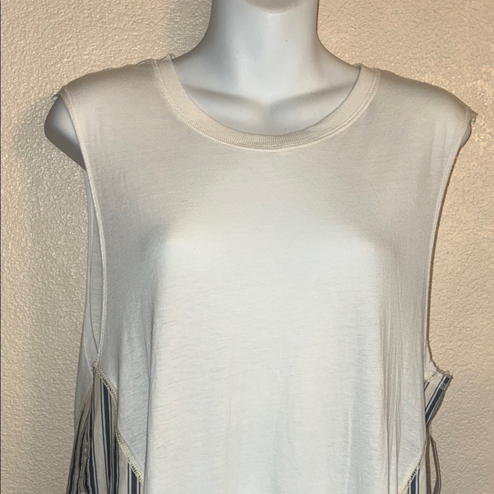 ANTHROPOLOGIE PILCRO Sleeveless White Tee, Ruffle Blue Stripes & Lace XS NWT - Picture 4 of 17